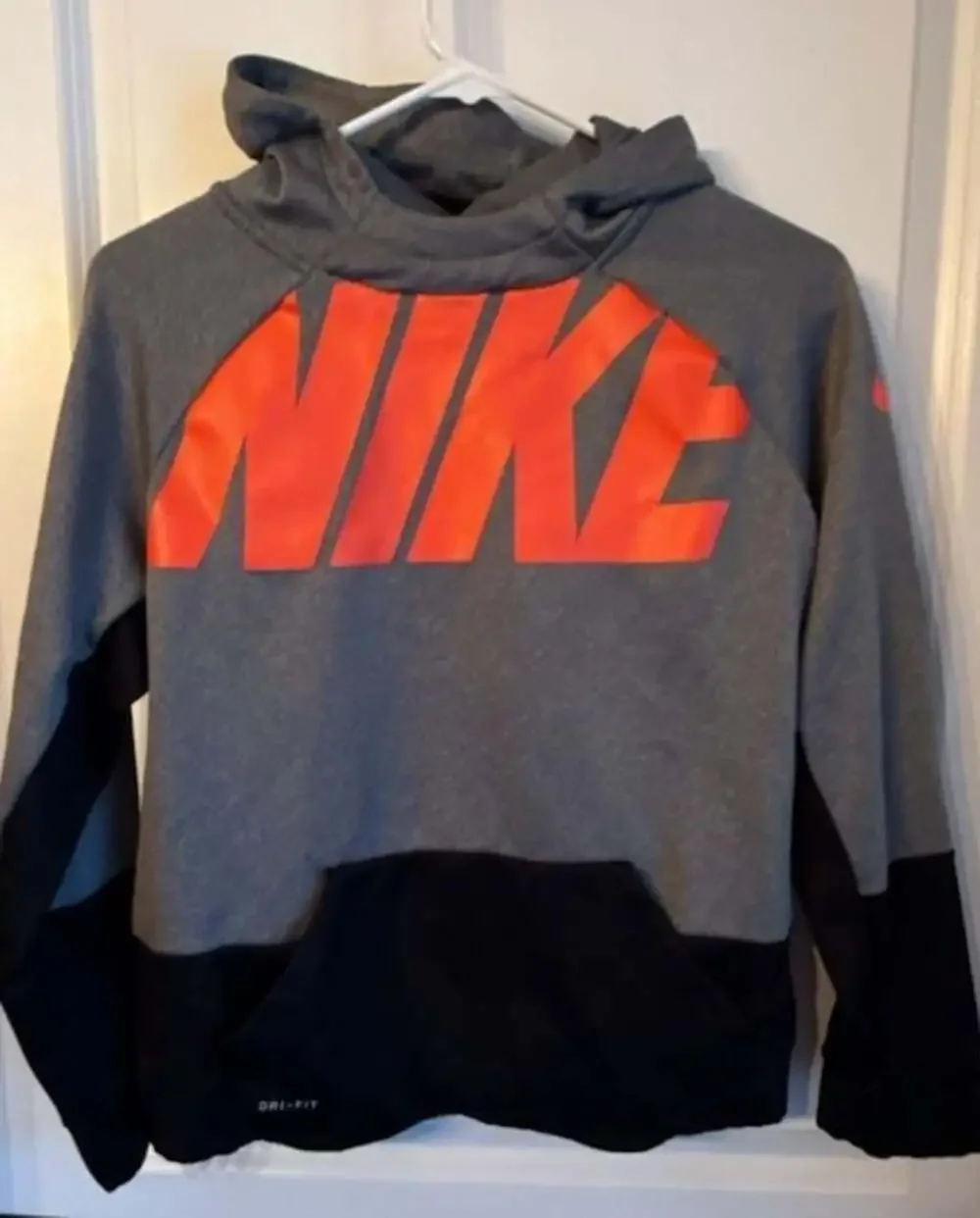 Nike Dri-FIT Youth Pullover Hoodie Gray and Black with Orange Logo